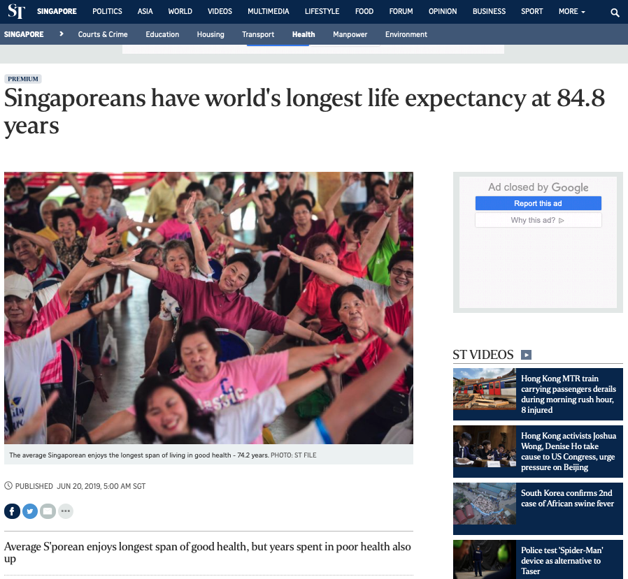 Screenshot of online article on life expectancy. Retrieved September 17, 2019.