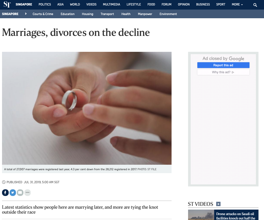 Screenshot of online article on marriage rates. Retrieved September 17, 2019.