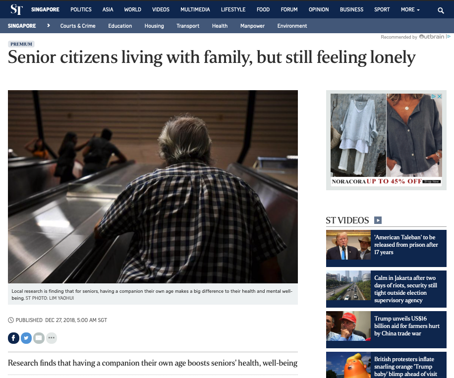 Screenshot of online article on lonely seniors. Retrieved May 25, 2019.